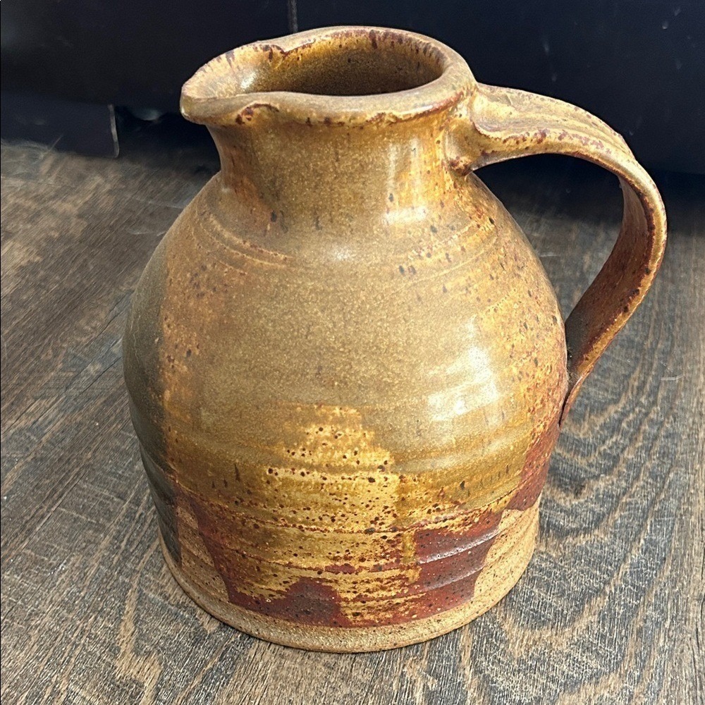 8" Vtg Rustic Studio Art Pottery Pitcher Vase – Hand Thrown Glazed Brown Jug